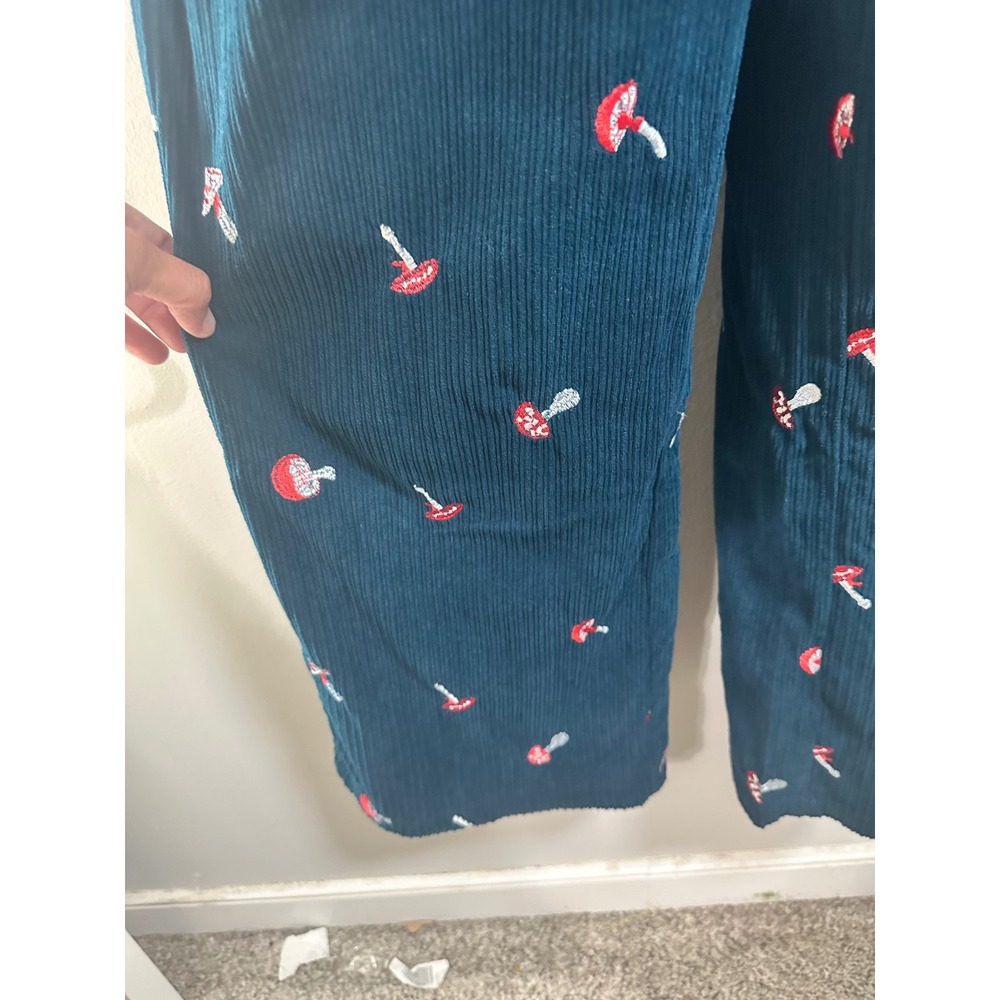 Cider Teal Corduroy Mushroom Embroidered Wide Leg Overalls Womens Medium - Picture 5 of 7